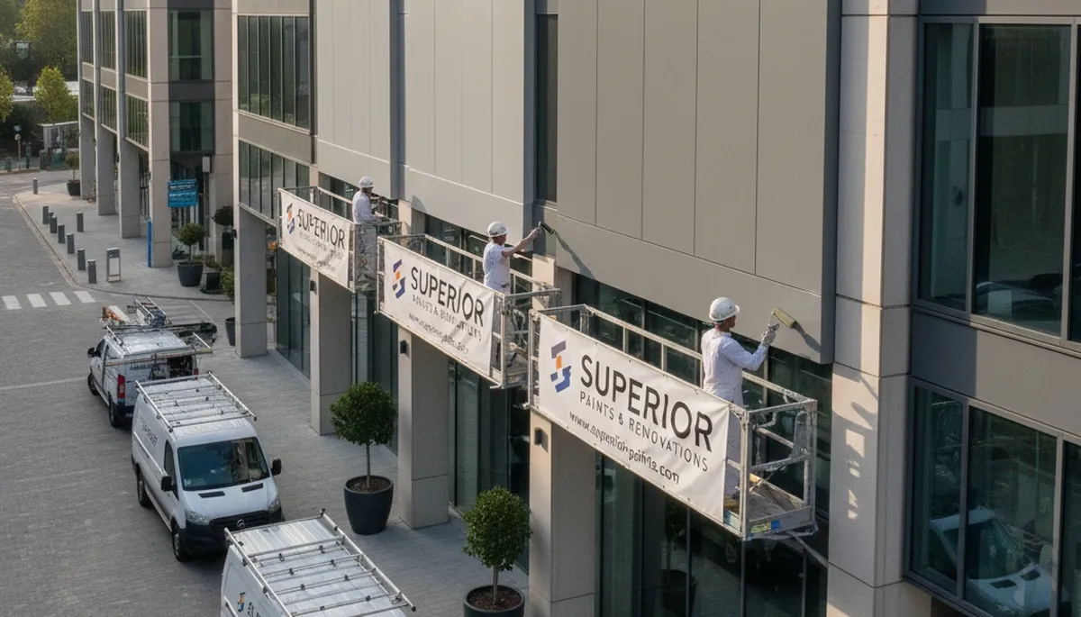 Professional commercial painters working on exterior building in Fort Lauderdale, FL