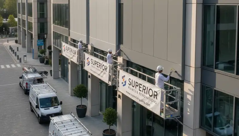 Professional commercial painters working on exterior building in Fort Lauderdale, FL