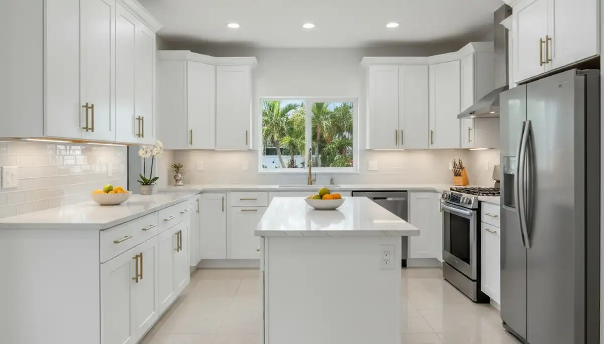 Refinished kitchen cabinets with smooth modern finish by house painters in Fort Lauderdale, FL