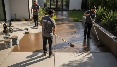 Professional concrete staining on patio surface in Fort Lauderdale, FL by expert house painters