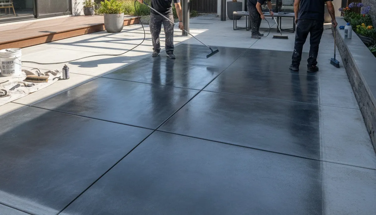 Professional concrete staining on residential patio in Fort Lauderdale, FL by local house painters
