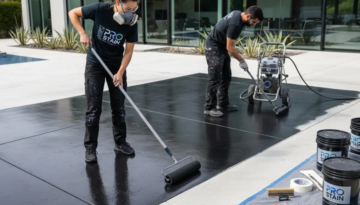 Professional concrete staining on patio by Fort Lauderdale FL painters for durable outdoor finish