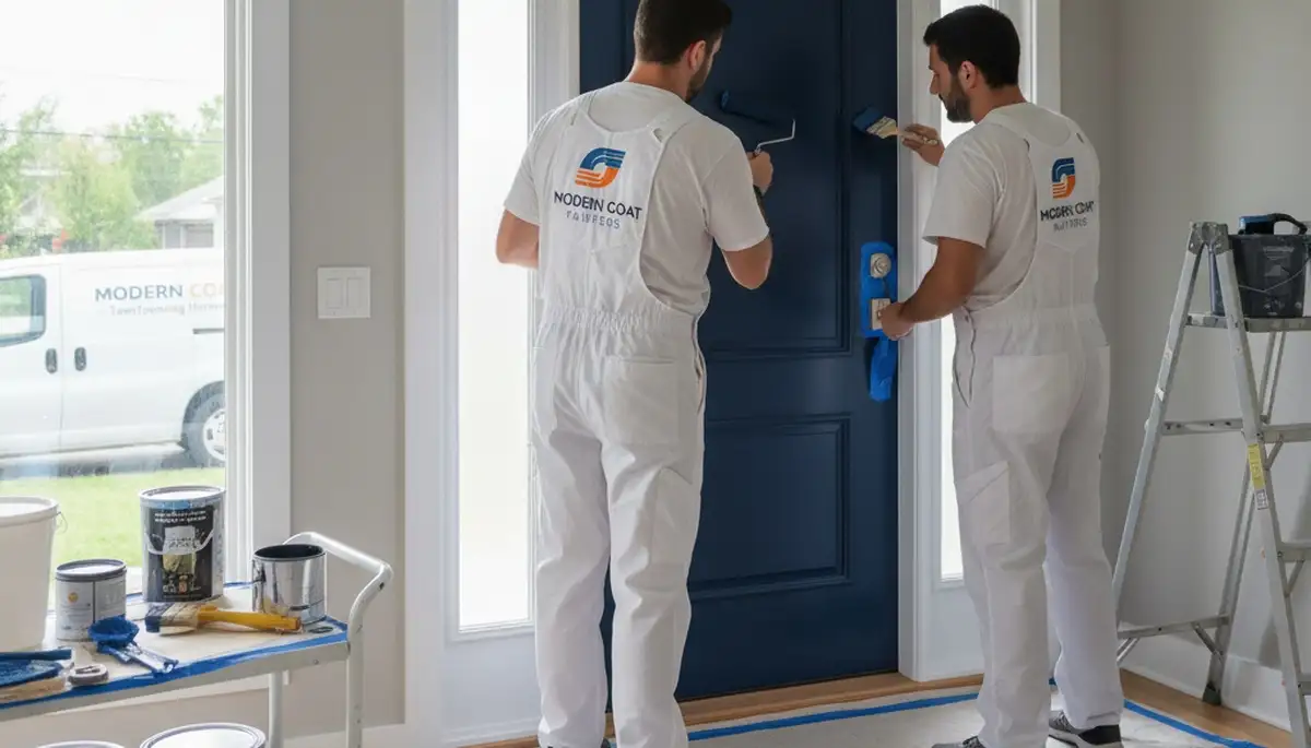 Professional door painting and refinishing in Fort Lauderdale, FL on a residential front entryway