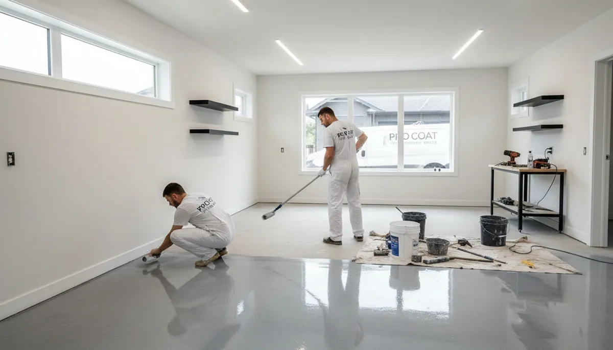Epoxy floor coating application by professional house painters in Fort Lauderdale, FL garage
