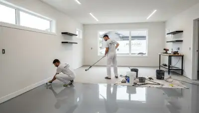 Epoxy floor coating application by professional house painters in Fort Lauderdale, FL garage