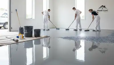 Epoxy floor coating applied by professional painters in Fort Lauderdale FL garage for durable finish