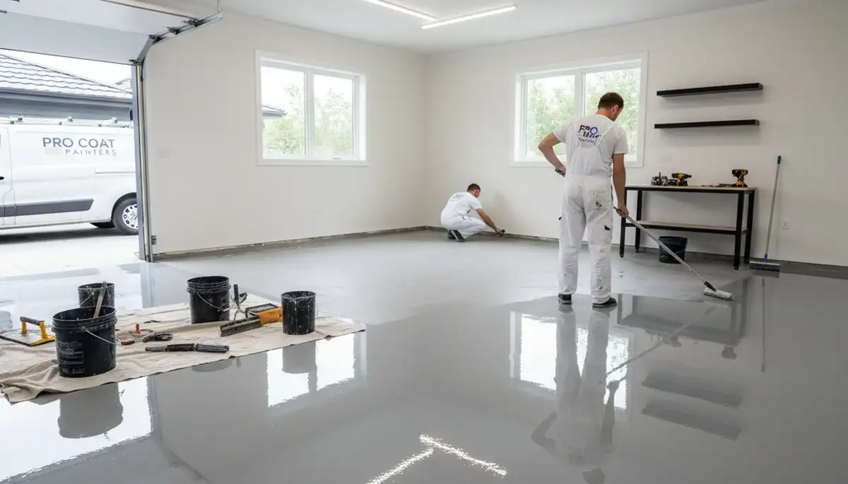 Professional epoxy floor coating installation in Fort Lauderdale FL garage by expert painters
