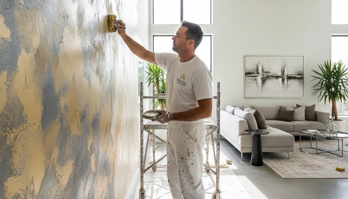 Faux painting specialists applying decorative wall finish in Fort Lauderdale, FL home interior