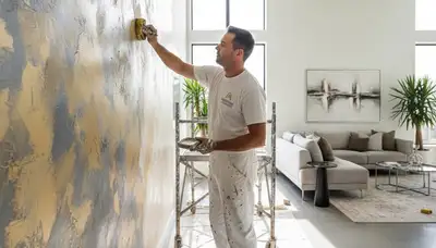 Faux painting specialists applying decorative wall finish in Fort Lauderdale, FL home interior