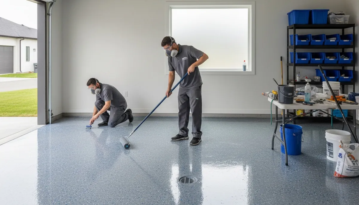Professional garage floor coating in Fort Lauderdale FL providing durable, glossy concrete protection