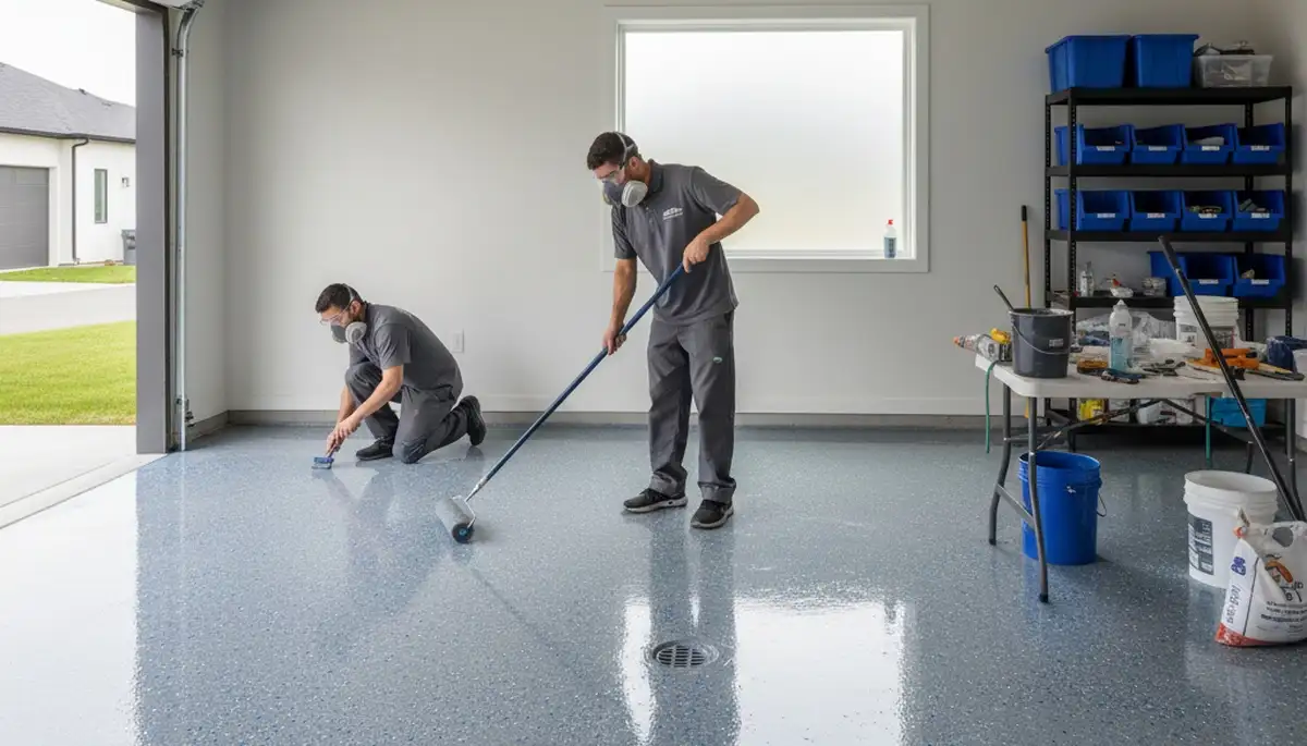 Professional garage floor coating in Fort Lauderdale FL providing durable, glossy concrete protection
