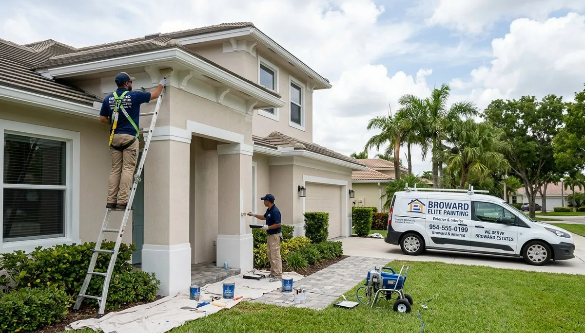 Professional house painters in Fort Lauderdale FL applying exterior paint to a residential home