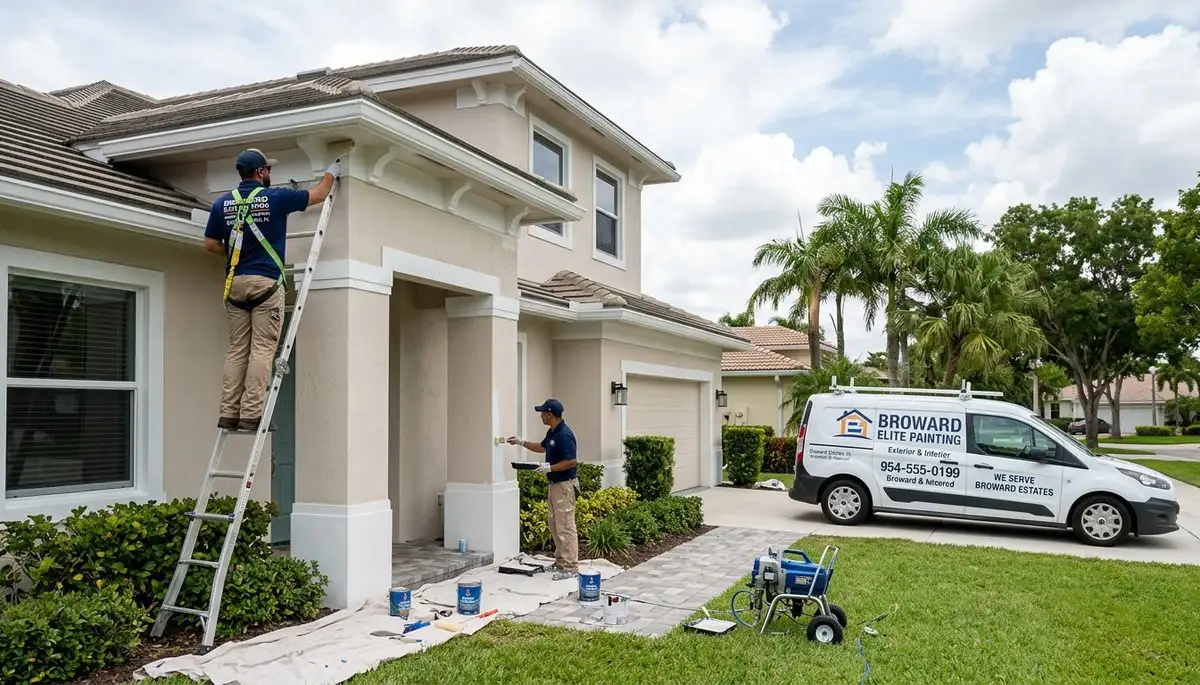 Professional house painters in Fort Lauderdale FL applying exterior paint to a residential home