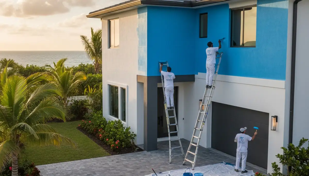 Professional house painters working on exterior home in Fort Lauderdale FL