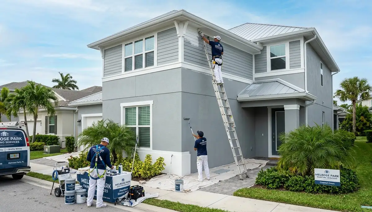 Professional house painters working on exterior home in Fort Lauderdale FL