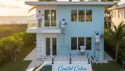 Professional house painters in Fort Lauderdale FL applying exterior paint to a coastal home