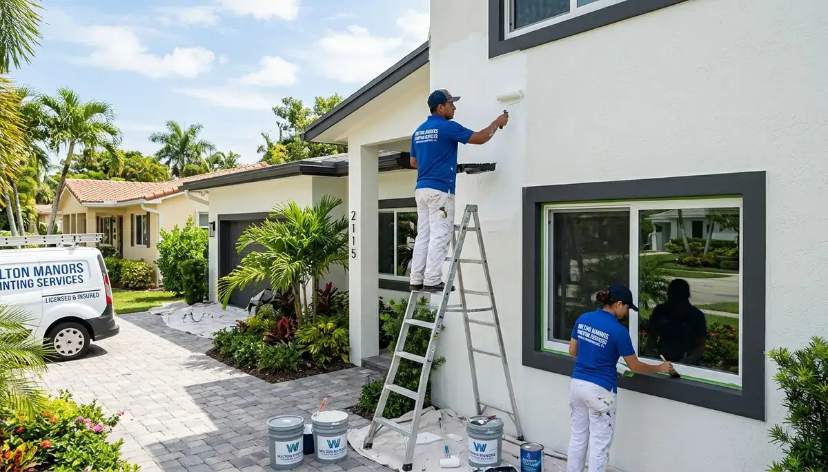 Professional house painters working on exterior home in Fort Lauderdale FL