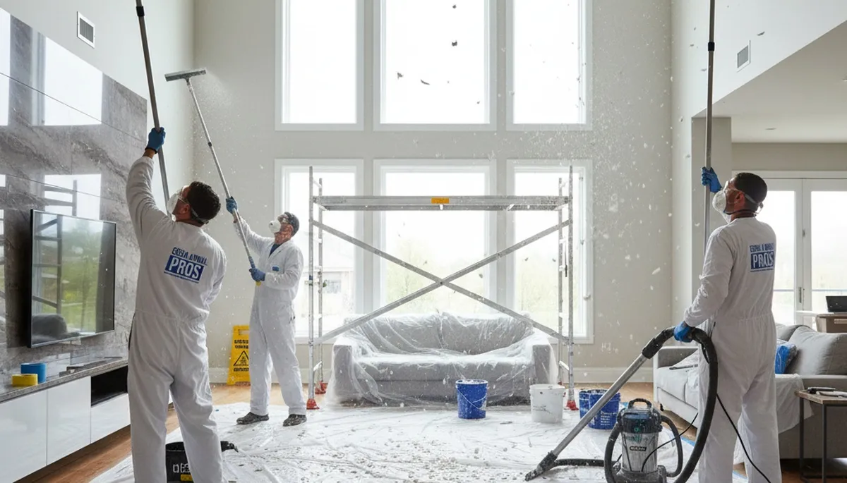 Professional popcorn ceiling removal in Fort Lauderdale FL leaving a smooth modern interior finish