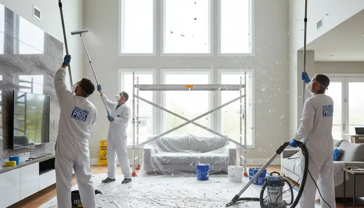 Professional popcorn ceiling removal in Fort Lauderdale FL leaving a smooth modern interior finish