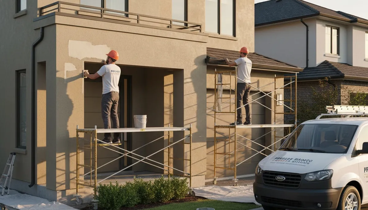 Professional stucco repair on Fort Lauderdale, FL home exterior by expert painting contractors