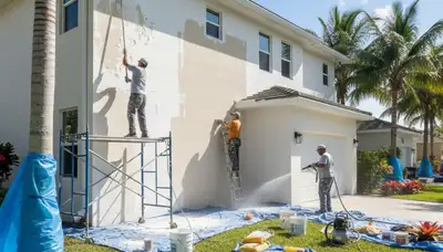 Painter preparing exterior wall for repainting in Fort Lauderdale, FL to ensure smooth, lasting finish